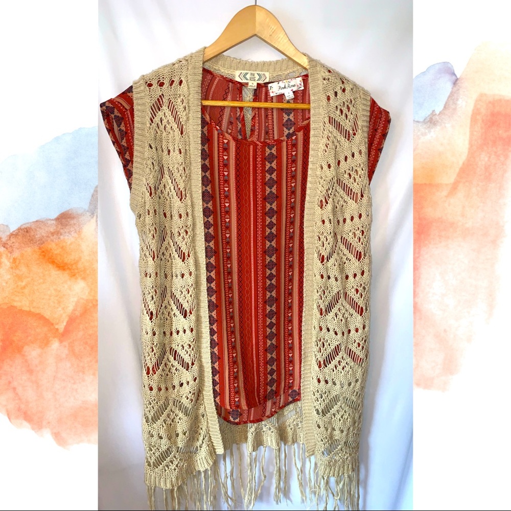 Knitted Pink Rose Vest